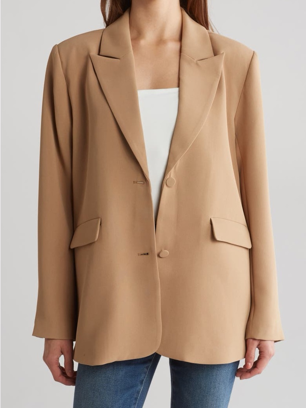 Luxe Suiting Boyfriend Blazer Good American Tan
